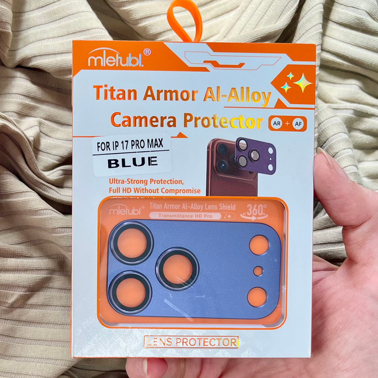 محافظ لنز اورجینال FULL COVER فلزی Mietubl با قابلیت تبدیل به رینگی iPhone17 pro Max - سرمه ای